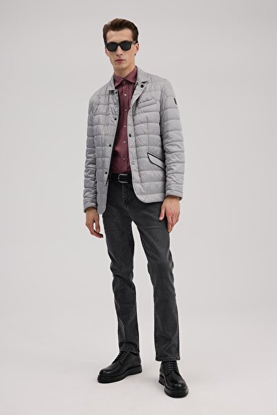 Jakamen Gray Comfort Fit Mock Neck Zippered Puffer Jacket