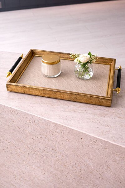 Sembol Premium Gold Eskitme Detaylı Dekoratif Sunum Ve Söz Tepsisi