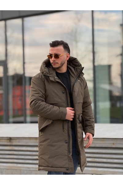 KINGAF Men's Long Hooded Coat