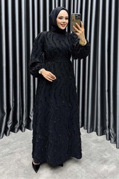 Kalemen Moda فستان إليزا مزين بالشراشيب 6227 أسود