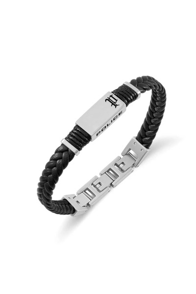 Police Ridgecord Black Braided Flat Leather Bracelet for Men