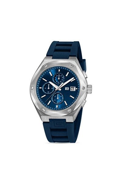 Guy Laroche Renaud Blue Dial Blue Leather Strap Chronograph Watch for Men 44....