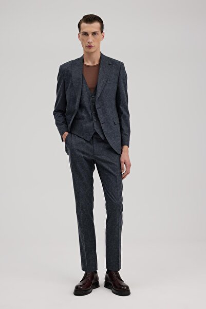 Jakamen Dark navy blue Slim Fit point collar Vest Set suit