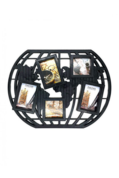 Rhainer Black Photo Frame World Map 5 Photos