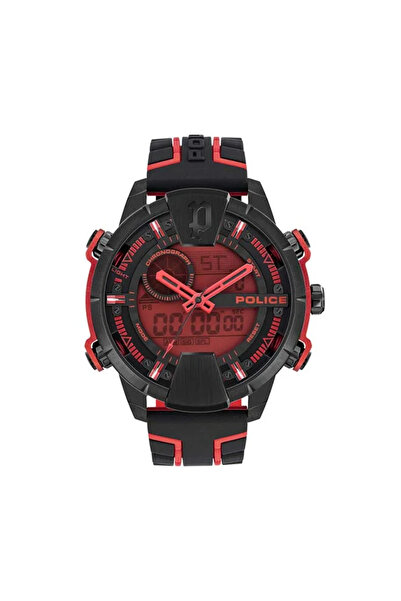Police ساعة يد تارونجا دائرية الشكل بسوار سيليكون، ساعة يد تناظرية 46 مم - أسود