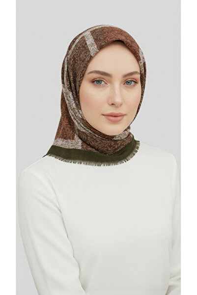 Karaca Eşarp Wool Scarf with Leaf Pattern - Tile Black