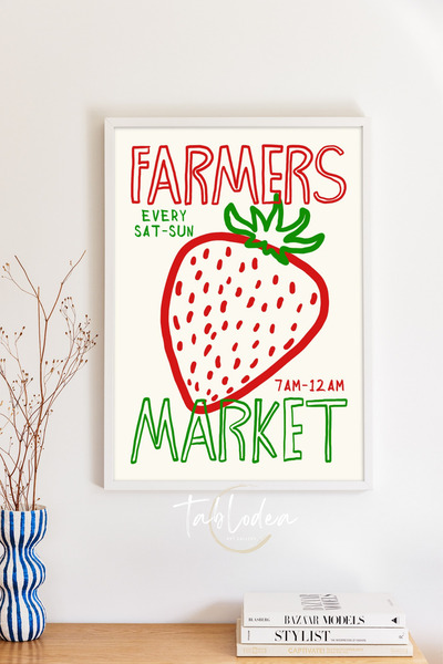 tablodea Farmers Market Line Art Jagoda Sa deznom Kuhinjski Dekor Uramljeni P...