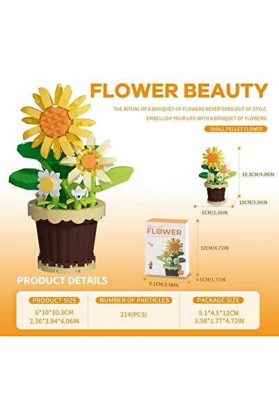 Generic Small Sunflower Building Blocks, 214 Pieces from Azoni, DIY Bonsai Fl...