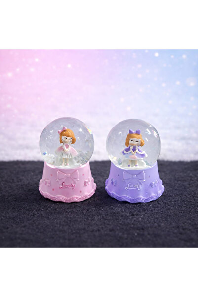Store Sevimli Kız Figürlü Mini Işıklı Kar Küresi 7x4 cm | Küçük Sürpriz Hediye