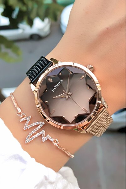 Homies Çelik Kordon Özel Kutulu İkİ Renk Kadın Kol Saati Bileklik Hediyeli