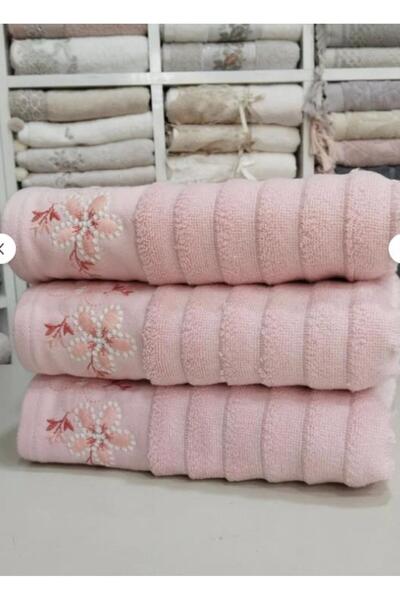 Özdilek Alvena set ručnika za ruke 3 komada 100% pamuk Vezena 50x90cm roze