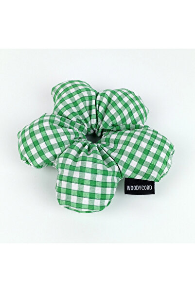 woodycord Scrunchie realizat manual umplut cu fibre, verde alb, gingham
