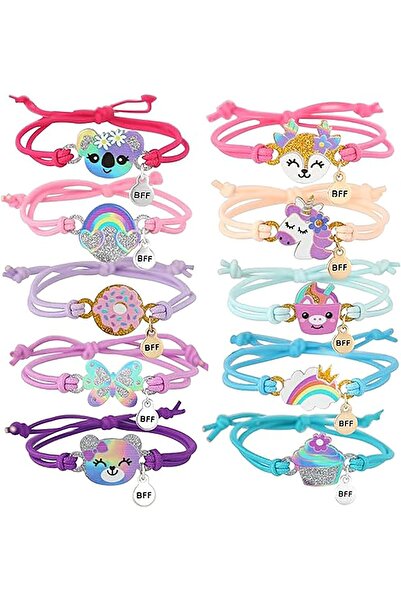 Tazweeq Adjustable Friendship Bracelet Set with Unicorn, Butterfly, Donut, an...