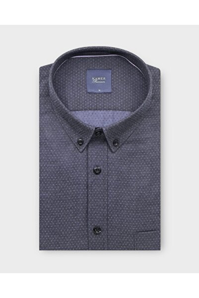 KAMER Regular Fit Long Sleeve Button-Up Collar Patterned Smoked Shirt 4076F