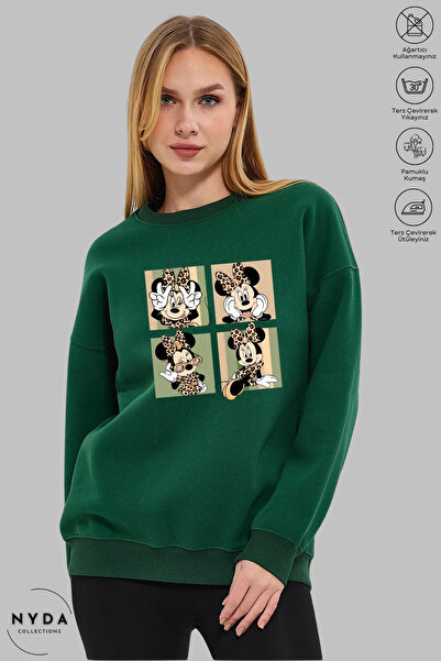 Nyda Collections Γυναικείο μακρυμάνικο φούτερ Minnie Mouse με στάμπα, λαιμόκο...