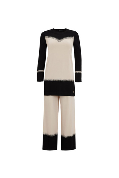 MISS DALIDA Paçası Renk Detaylı Triko Siyah Pantolon