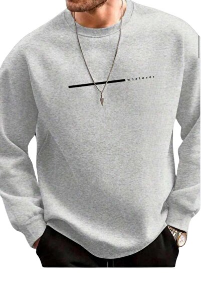 CAST COLLECTİON Men's Gray Whatever Printed Crew Neck Sweat