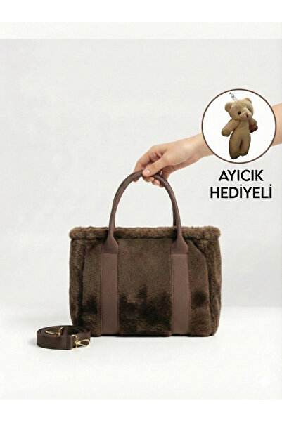 İKRA ÇANTA Mini Boy Kadın Kolon Askılı Kürklü Peluş Çapraz Çanta (AYICIK HEDİ...
