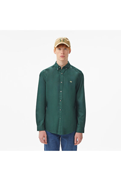 Lacoste Erkek Slim Fit Düğmeli Yaka Koyu Yeşil Gömlek