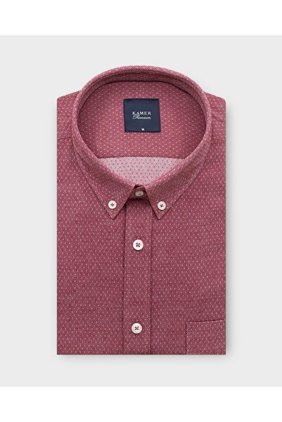 KAMER Regular Fit Long Sleeve Buttoned Collar Patterned Coral Shirt 4076Mr
