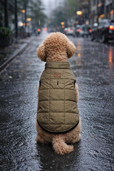 Alphadog معطف واق من المطر للكلاب من نوع الكاكي بوف مصنوع من القطيفة من الداخ...