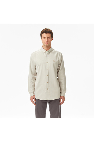 Lacoste Erkek Regular Fit Düğmeli Yaka Bej Gömlek