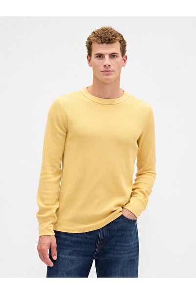 GAP Erkek Sarı Waffle-Knit Bisiklet Yaka T-Shirt
