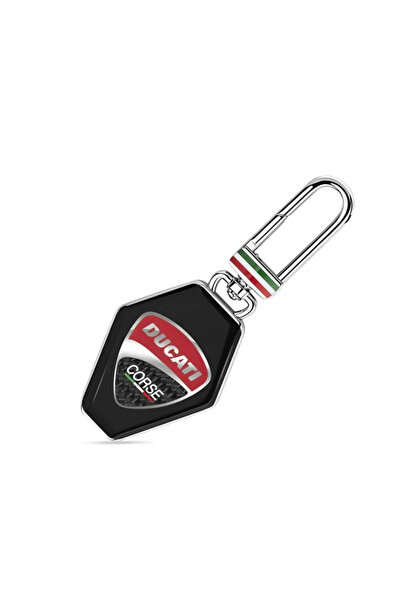 Ducati سلسلة مفاتيح كورس تريبيونا مطلية بالمينا الفضية والسوداء للرجال