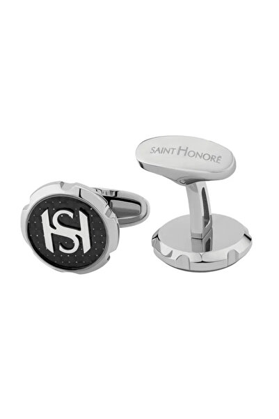 Saint Honore Paris Silver Cufflink with Black and Silver Logo for Men