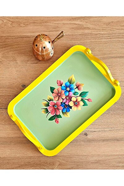 panda hediyelik Hand Painted Wooden Tray – Colorful Flower Bouquet Design 2