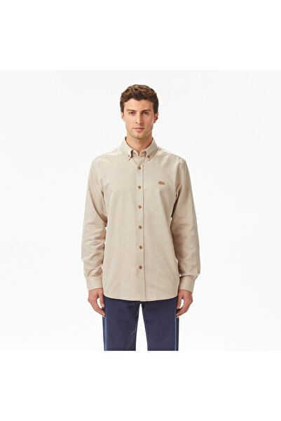 Lacoste Erkek Regular Fit Düğmeli Yaka Bej Gömlek