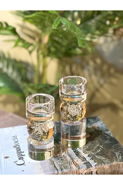 HaRe Home Baloncuk Detaylı Kristal Cam Mumluk Seti