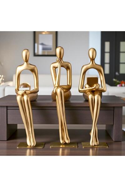 ELSELİFE İskandinav Tarz Soyut 3’lü Düşünen İnsan Heykel Biblo Seti Modern Ev...