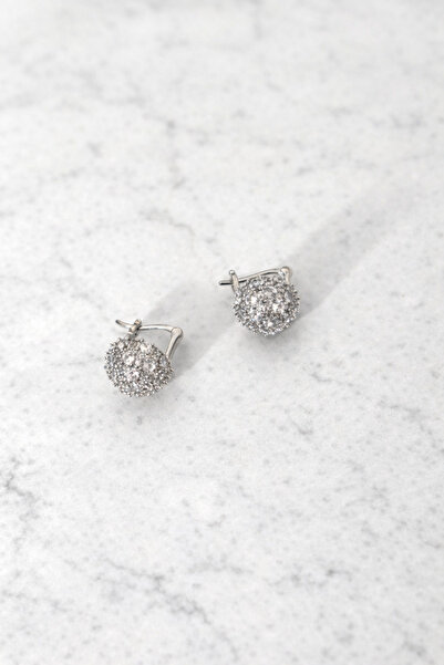 OEM Zirkon Taşlı Yuvarlak Top Küpe – Gümüş Renk