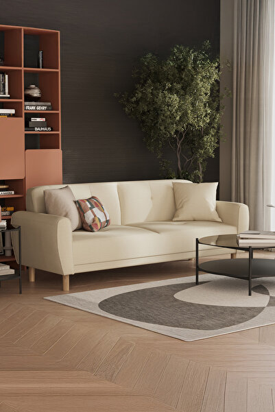 Enza Home Aldea 3'lü Yataklı Koltuk, Keten Dokulu - Krem