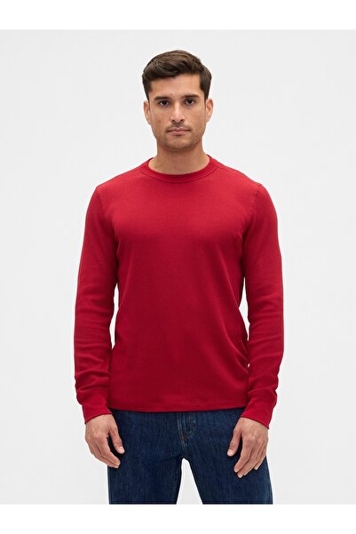 GAP Erkek Kırmızı Waffle-Knit Bisiklet Yaka T-Shirt