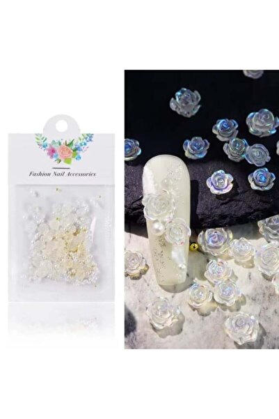 Pink Nails 3D Flower Set White Opal Pearls