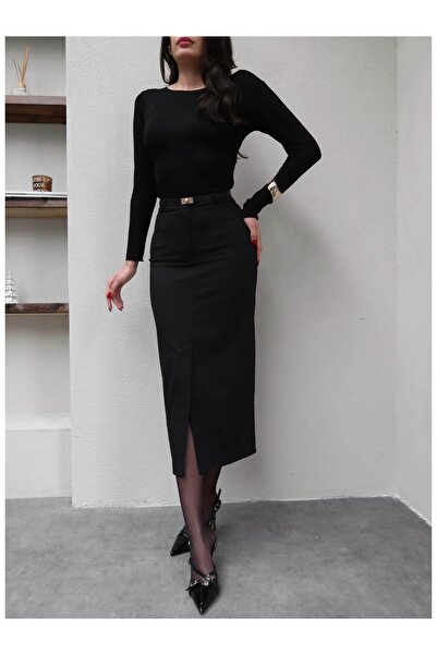 ESRAHELVACI Belted Slit Pencil Skirt