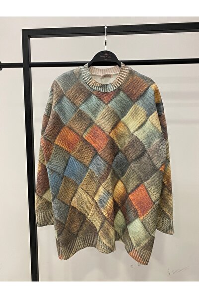 Hatun Atila Hatunatila Patterned Crew Neck Long Sweater - 4769