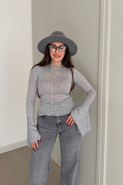 MAGARDE Basic Spanish Sleeve Blouse - Gray