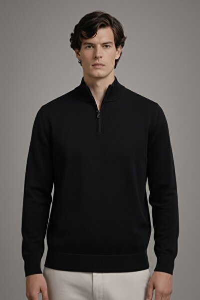 COMBİNE MİCHAİL Pulover casual negru cu fermoar pentru bărbați