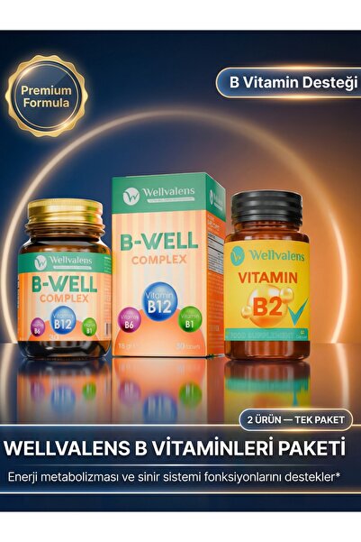 Wellvalens B Vitaminleri Paketi | B-Well Complex 30 Tablet + Vitamin B2 50 mg...