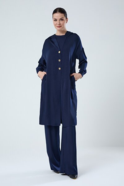 Jupe Kadın Altın Düğme Detaylı İpek Kupra Üçlü Salaş Takım 8586