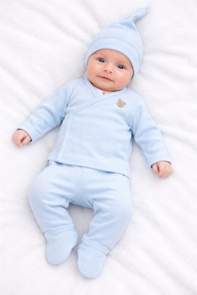 Superbaby Set bleu pentru bebelusi din bumbac cu bluza petrecuta, pantaloni s...