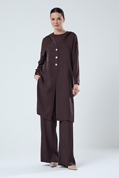 Jupe Kadın Altın Düğme Detaylı İpek Kupra Üçlü Salaş Takım 8586