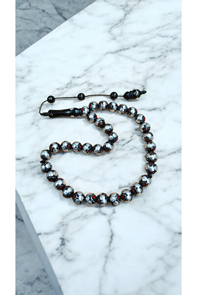 İnan Tesbih Red Enamel Embroidered Sphere Cut Kuka Prayer Beads