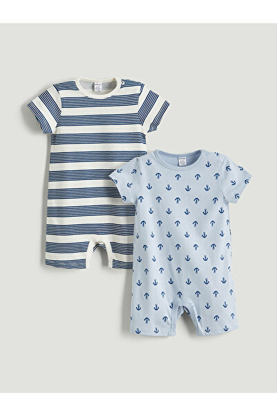 LC Waikiki LCW baby Mavi Bisiklet Yaka Erkek Bebek Tulum 2'li