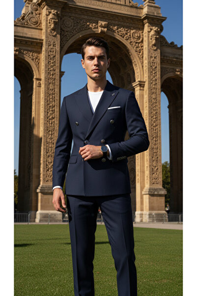 THE ROBUS Men's Lycra Double Breasted Suit