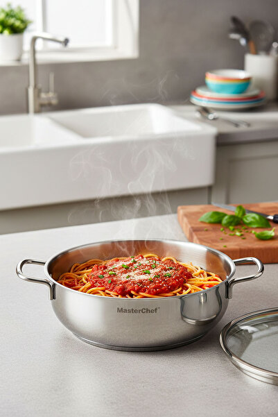 Masterchef 26 cm Stainless Steel Pot – Induction Base, Glass Lid, Deep Steel Pot