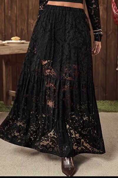 Yenicici Kadın İçi Astarlı Dantel Transparan Uzun Etek